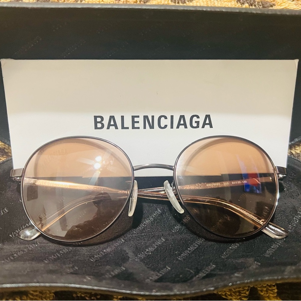 BALENCIAGA BB0009SK 002 SUNGLASSES 54 20-140 BROWN SILVER BOSTON ROUND MEN WOMEN